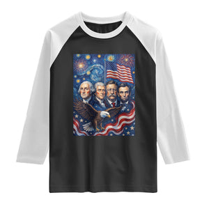 USA Presidents Mount Rushmore Raglan Shirt Starry Night Inspired Art TS12 Black White Print Your Wear