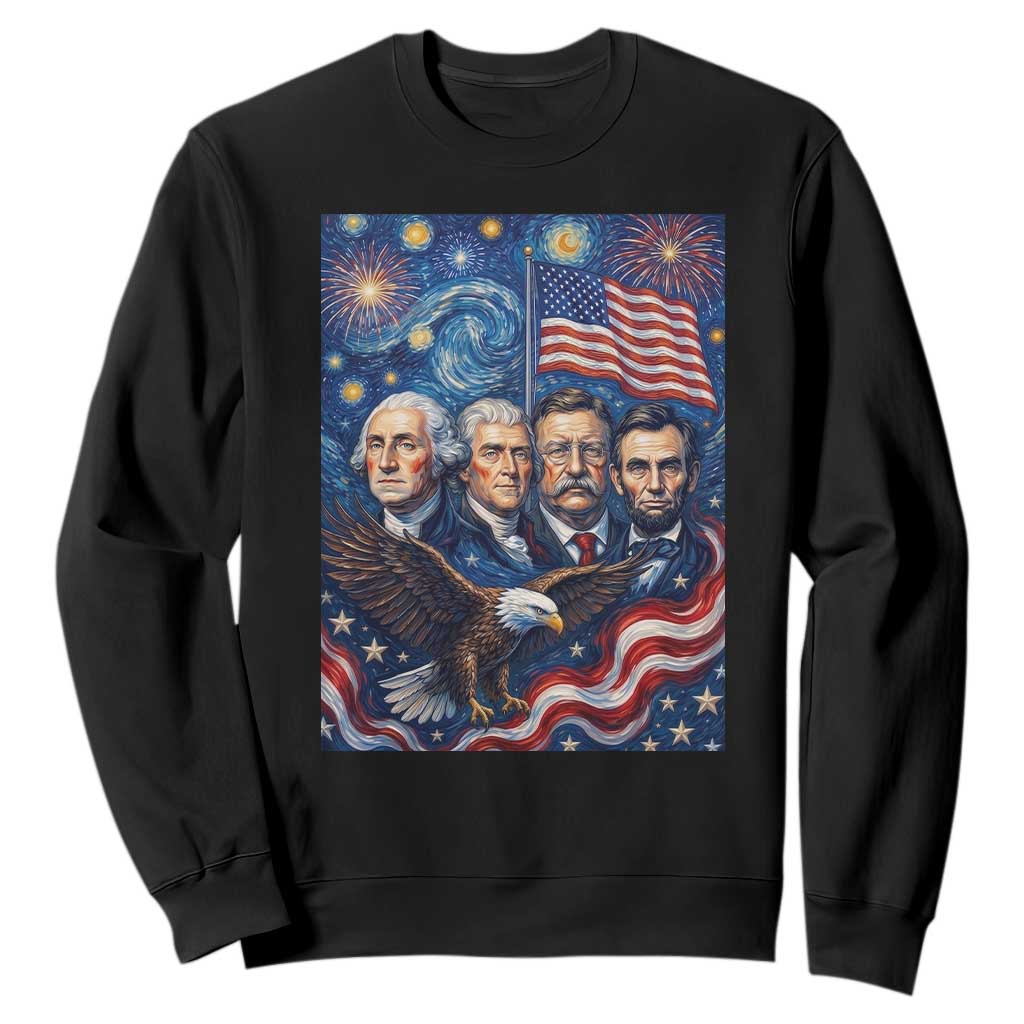 USA Presidents Mount Rushmore Sweatshirt Starry Night Inspired Art TS12 Black Print Your Wear