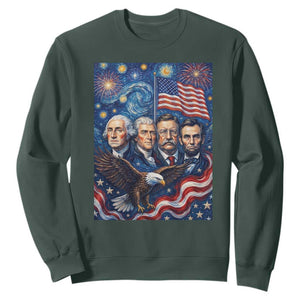 USA Presidents Mount Rushmore Sweatshirt Starry Night Inspired Art TS12 Dark Forest Green Print Your Wear