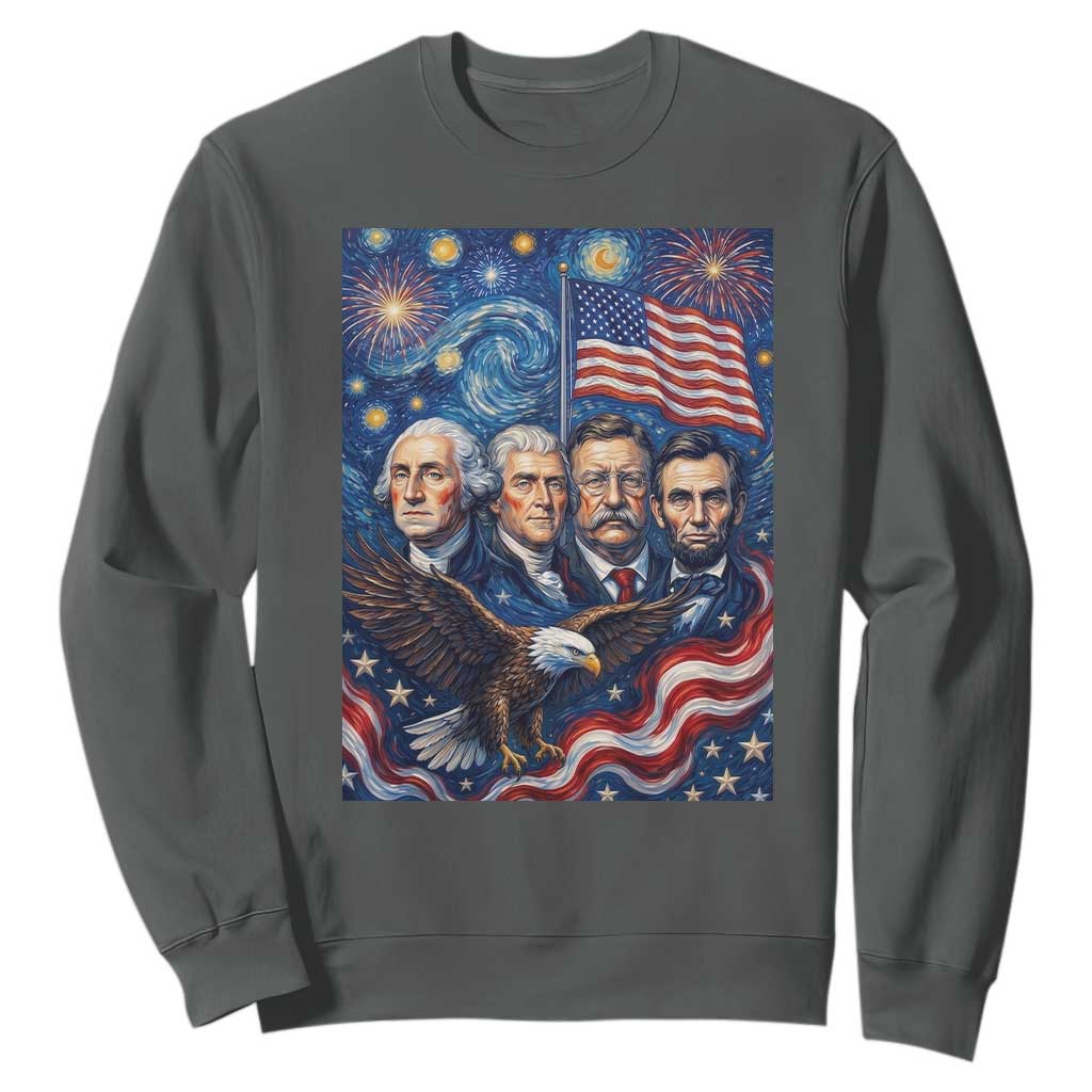 USA Presidents Mount Rushmore Sweatshirt Starry Night Inspired Art TS12 Dark Heather Print Your Wear