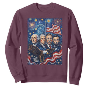 USA Presidents Mount Rushmore Sweatshirt Starry Night Inspired Art TS12 Maroon Print Your Wear