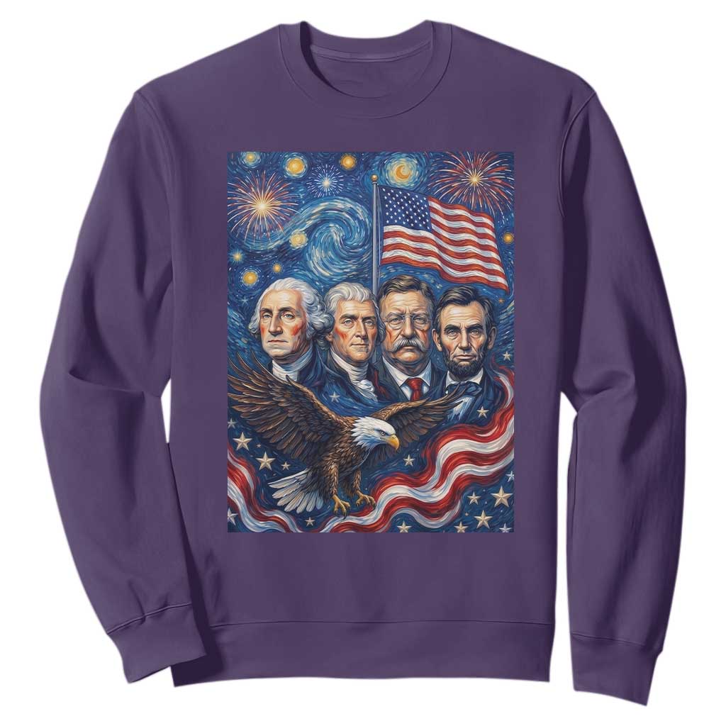 USA Presidents Mount Rushmore Sweatshirt Starry Night Inspired Art TS12 Purple Print Your Wear