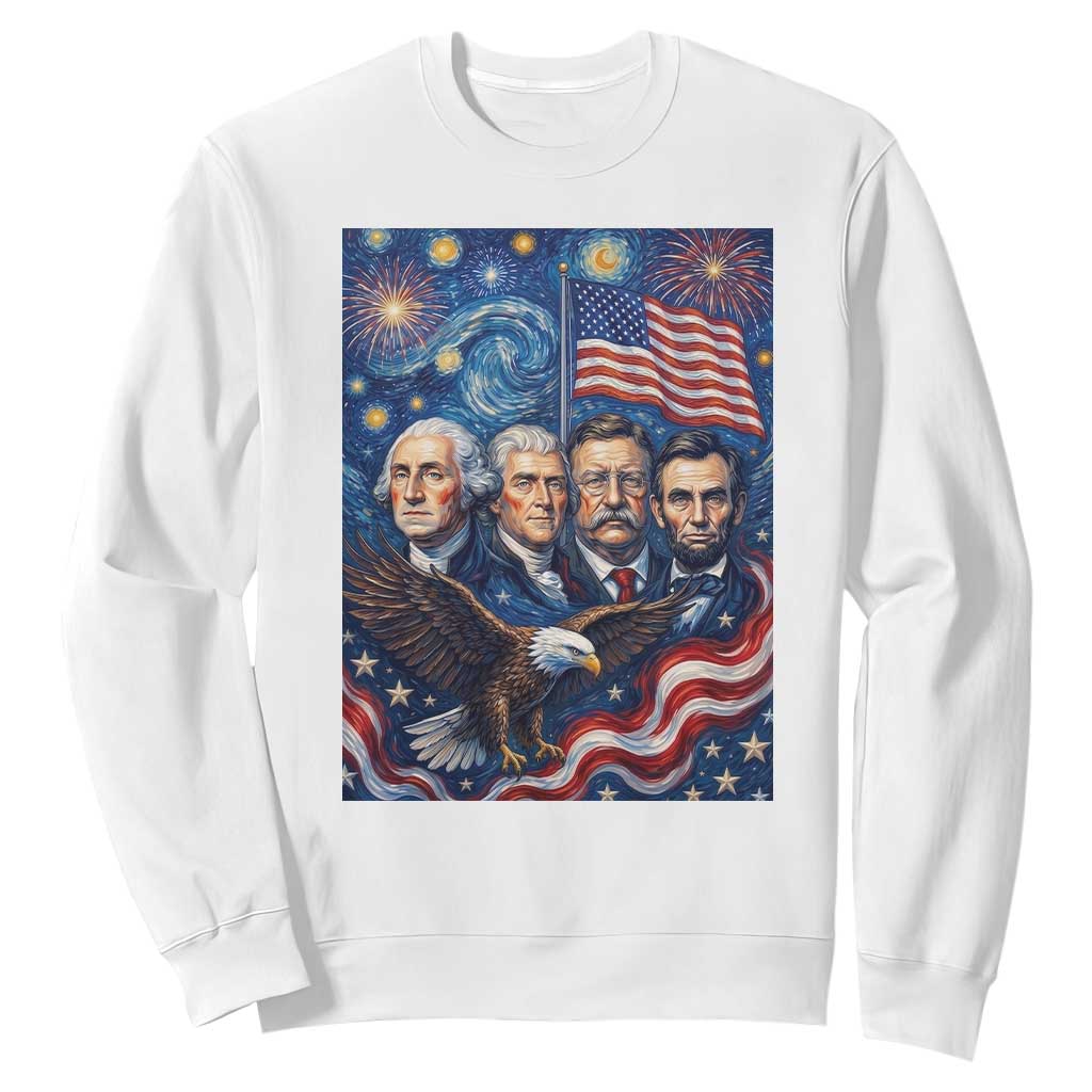 USA Presidents Mount Rushmore Sweatshirt Starry Night Inspired Art TS12 White Print Your Wear