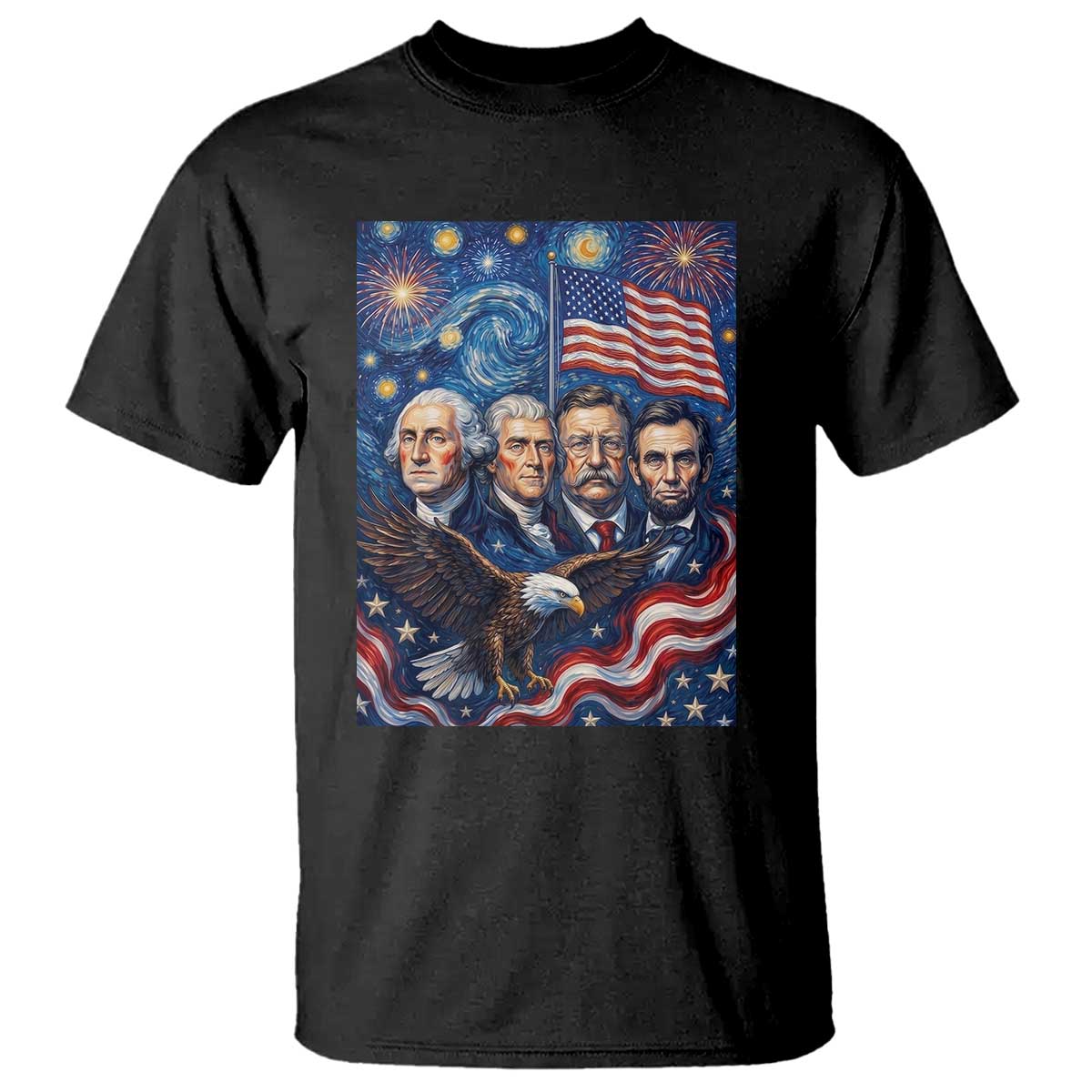 USA Presidents Mount Rushmore T Shirt Starry Night Inspired Art TS12 Black Print Your Wear