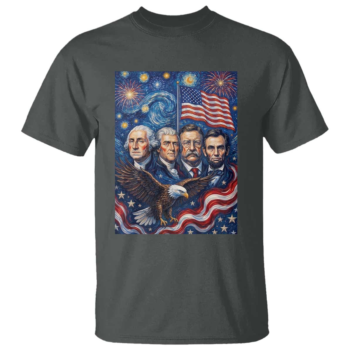 USA Presidents Mount Rushmore T Shirt Starry Night Inspired Art TS12 Dark Heather Print Your Wear
