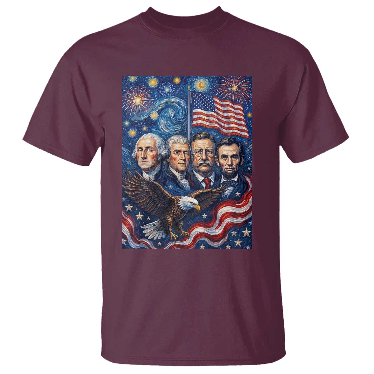 USA Presidents Mount Rushmore T Shirt Starry Night Inspired Art TS12 Maroon Print Your Wear