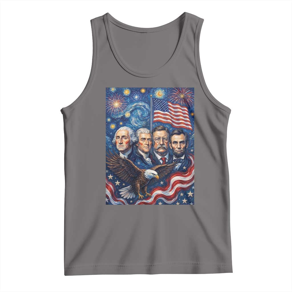 USA Presidents Mount Rushmore Tank Top Starry Night Inspired Art TS12 Deep Heather Print Your Wear
