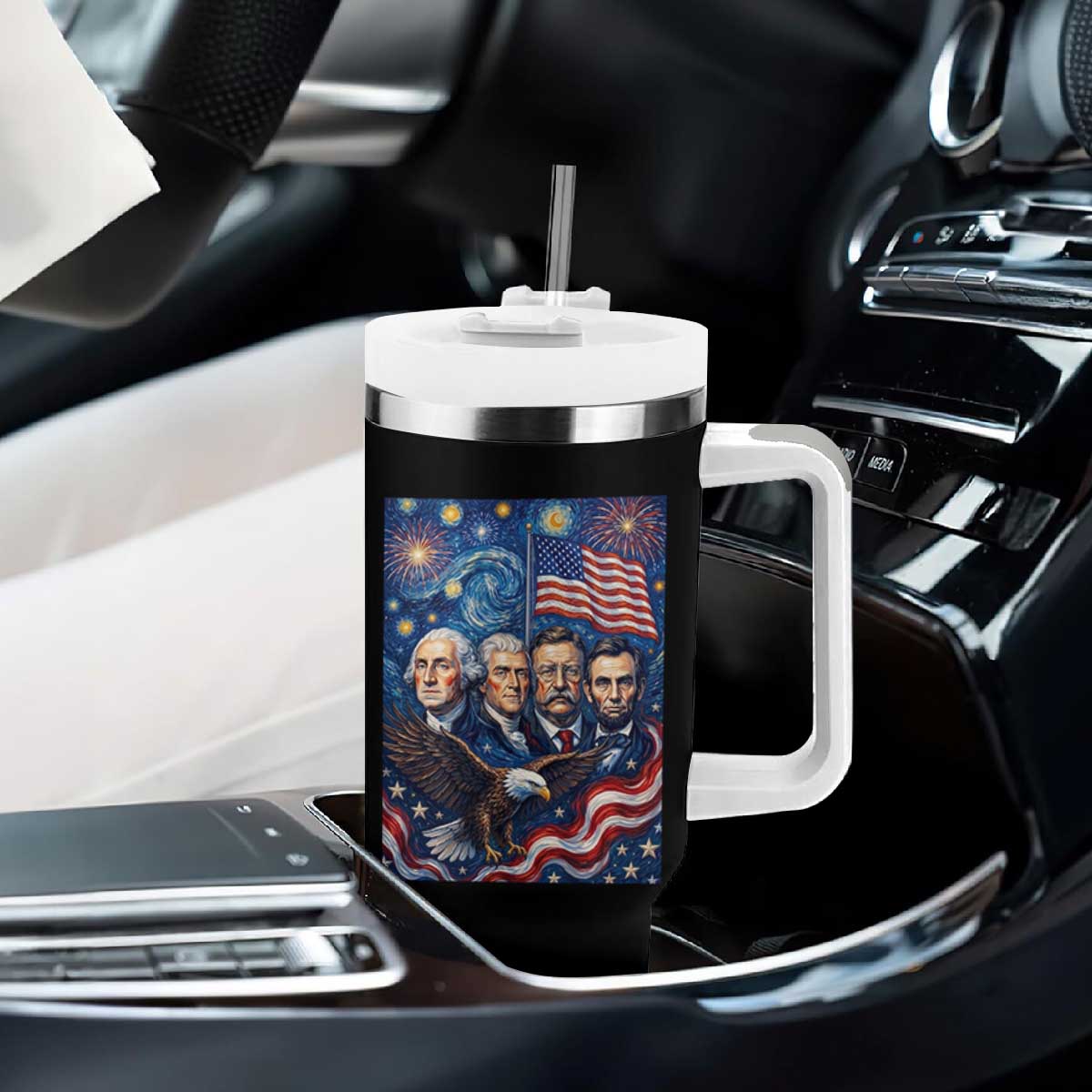 USA Presidents Mount Rushmore Tumbler With Handle Starry Night Inspired Art TS12 Print Your Wear