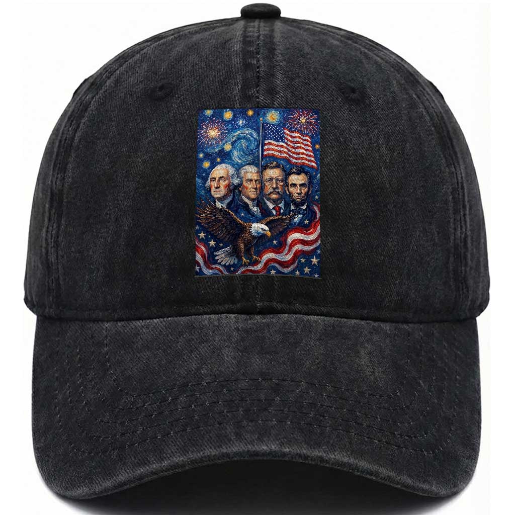 USA Presidents Mount Rushmore Washed Cotton Baseball Cap Starry Night Inspired Art TS12 Print Your Wear