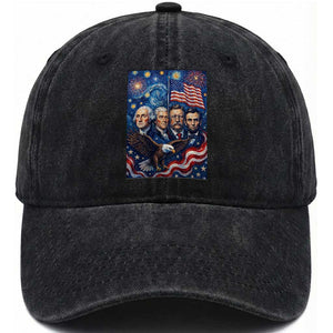USA Presidents Mount Rushmore Washed Cotton Baseball Cap Starry Night Inspired Art TS12 Print Your Wear