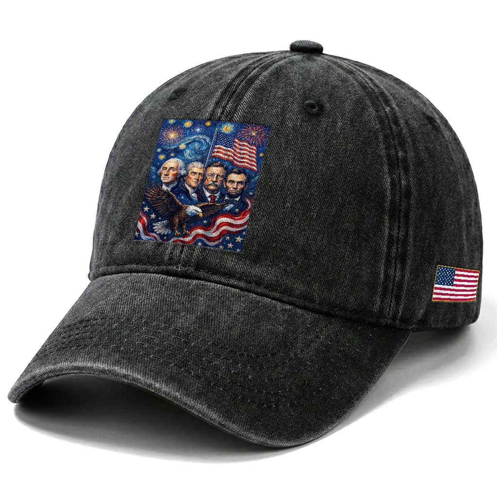 USA Presidents Mount Rushmore Washed Cotton Baseball Cap Starry Night Inspired Art TS12 Print Your Wear