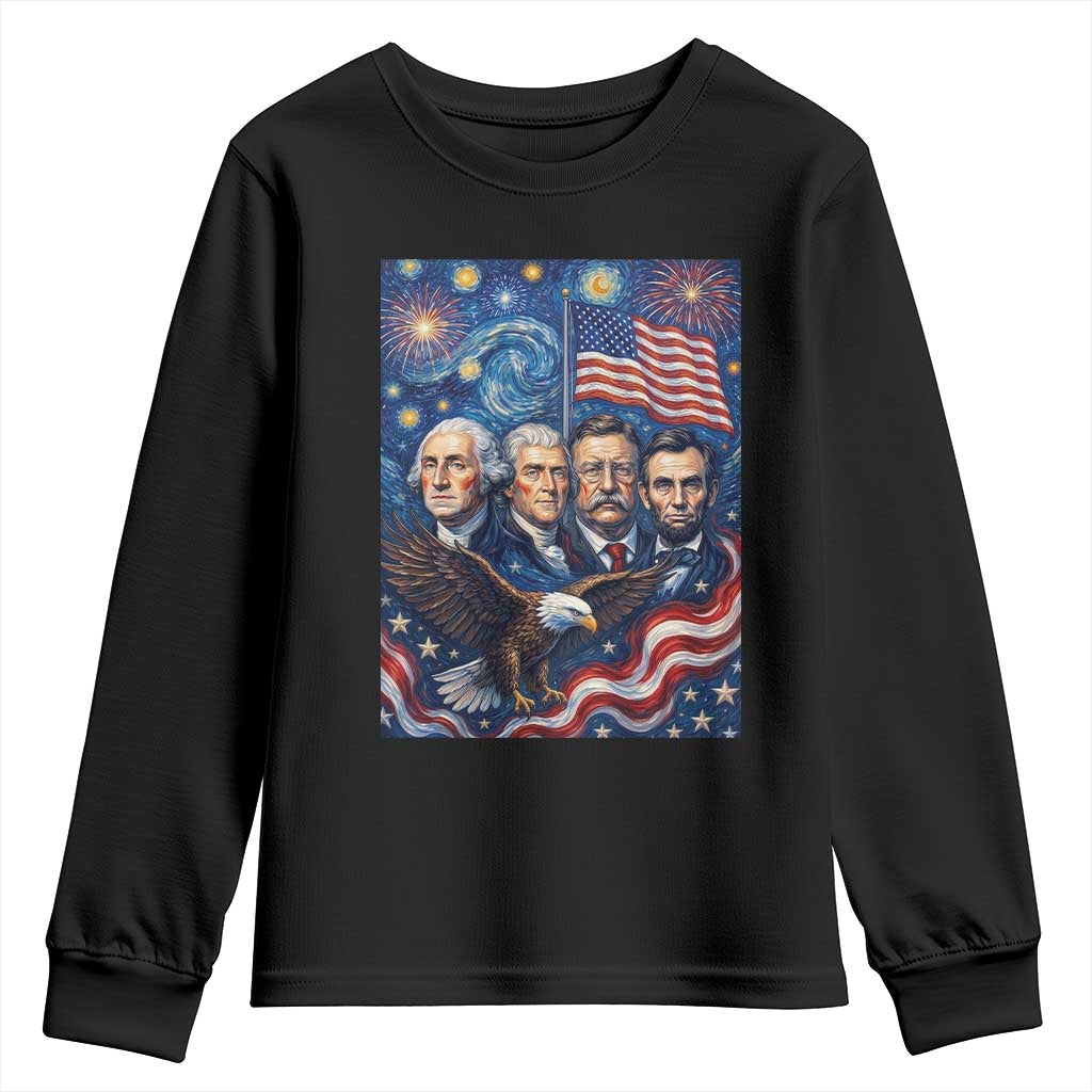USA Presidents Mount Rushmore Youth Sweatshirt Starry Night Inspired Art TS12 Black Print Your Wear