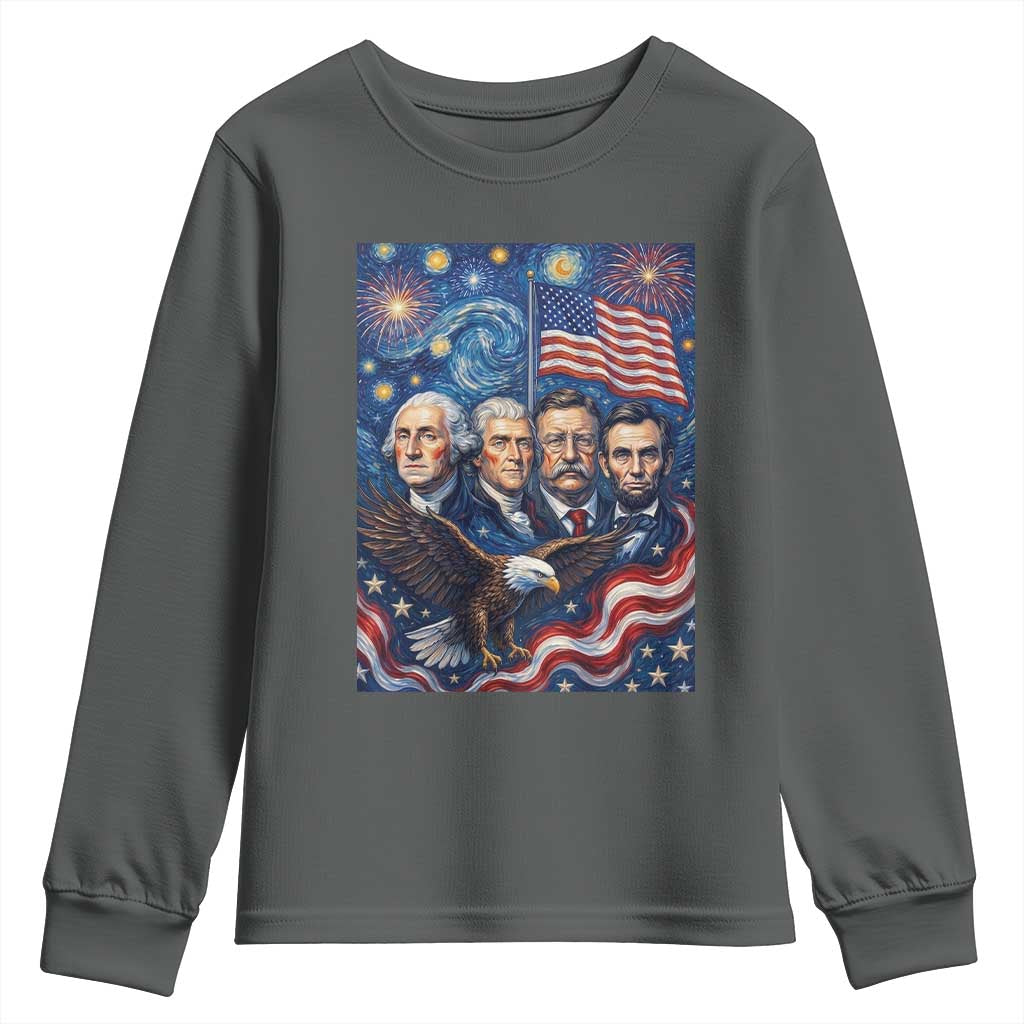 USA Presidents Mount Rushmore Youth Sweatshirt Starry Night Inspired Art TS12 Dark Heather Print Your Wear