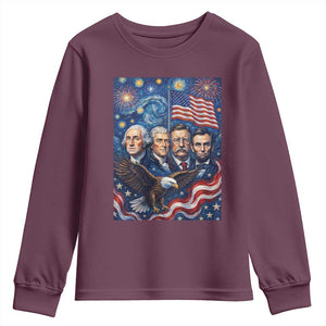 USA Presidents Mount Rushmore Youth Sweatshirt Starry Night Inspired Art TS12 Maroon Print Your Wear