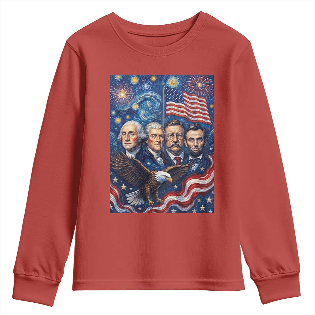 USA Presidents Mount Rushmore Youth Sweatshirt Starry Night Inspired Art TS12 Red Print Your Wear
