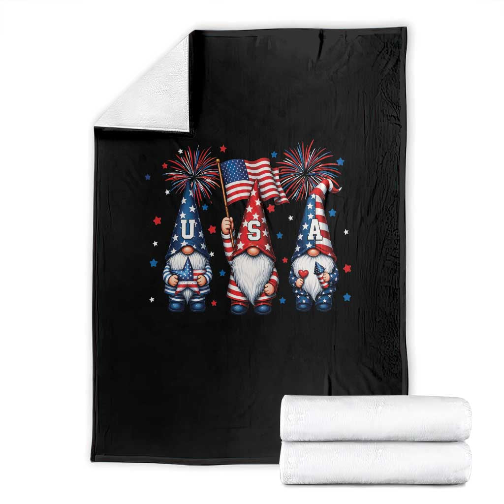 Red White Blue Gnomes Fireworks Throw Blanket Patriotic 4th Of July TS12 Black Print Your Wear