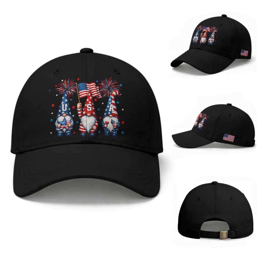 Red White Blue Gnomes Fireworks Baseball Cap Patriotic 4th Of July TS12 Baseball Cap Universal Fit Black Print Your Wear