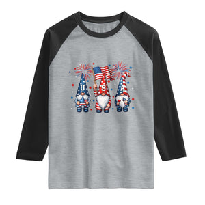 Red White Blue Gnomes Fireworks Raglan Shirt Patriotic 4th Of July TS12 Heather Gray Black Print Your Wear
