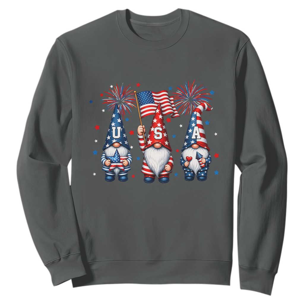 Red White Blue Gnomes Fireworks Sweatshirt Patriotic 4th Of July TS12 Dark Heather Print Your Wear