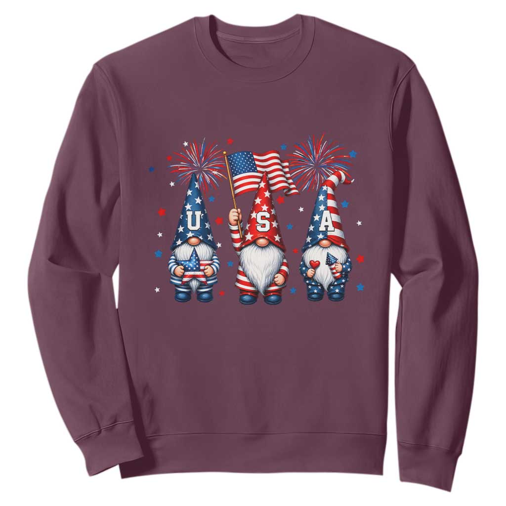 Red White Blue Gnomes Fireworks Sweatshirt Patriotic 4th Of July TS12 Maroon Print Your Wear