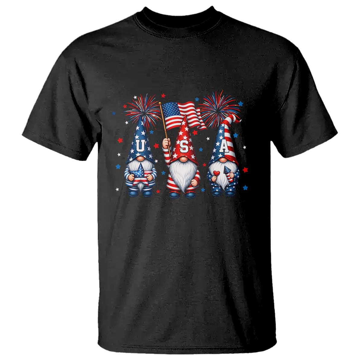 Red White Blue Gnomes Fireworks T Shirt Patriotic 4th Of July TS12 Black Print Your Wear
