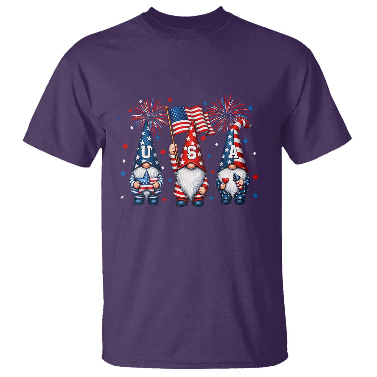 Red White Blue Gnomes Fireworks T Shirt Patriotic 4th Of July TS12 Purple Print Your Wear