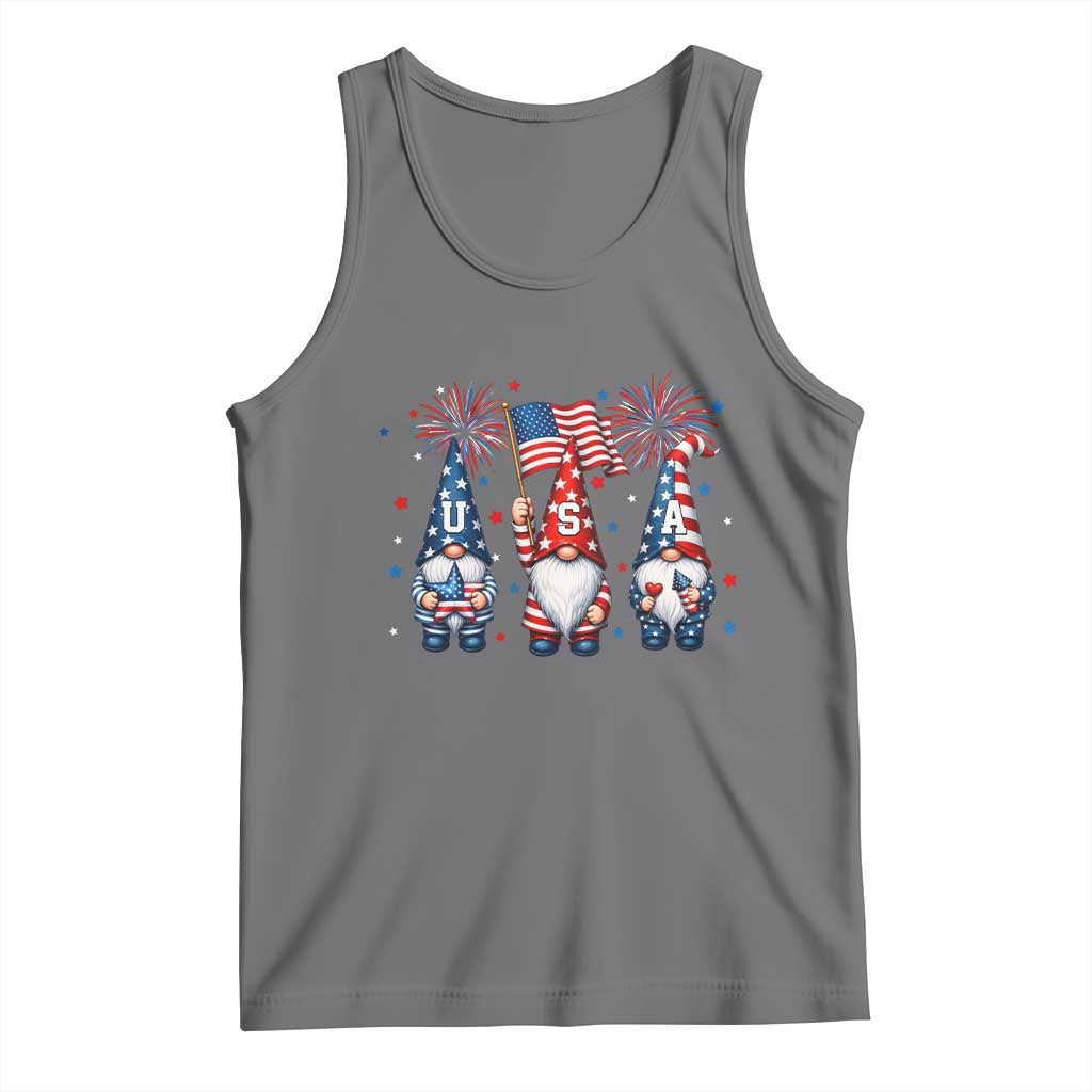 Red White Blue Gnomes Fireworks Tank Top Patriotic 4th Of July TS12 Black Heather Print Your Wear