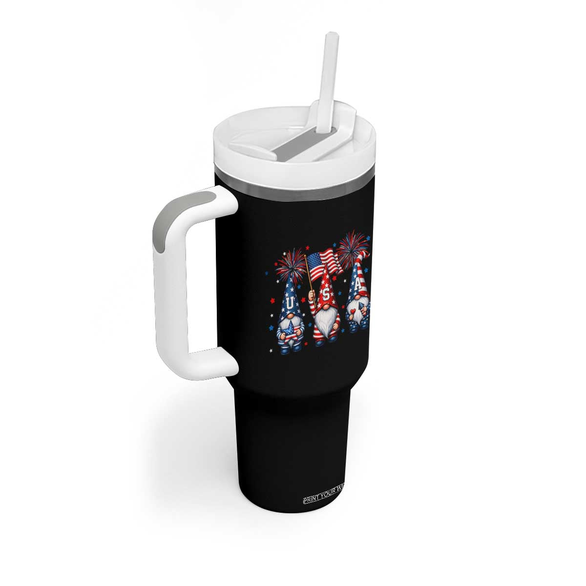 Red White Blue Gnomes Fireworks Tumbler With Handle Patriotic 4th Of July TS12 Print Your Wear