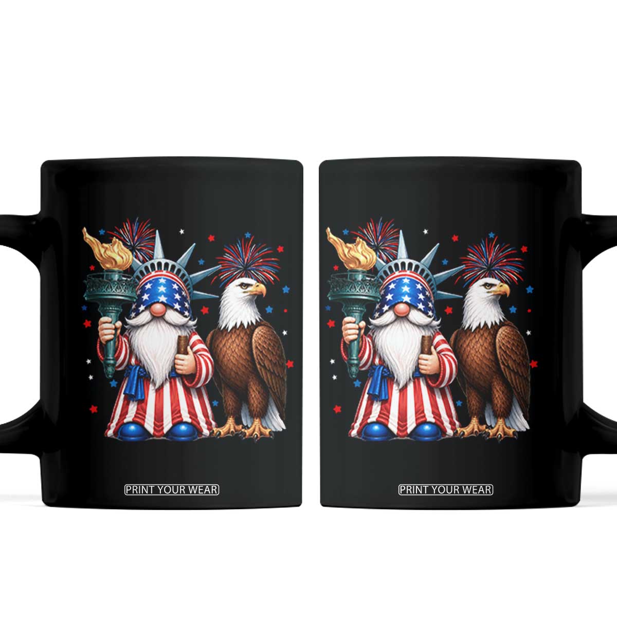 Funny Statue Of Liberty Gnome Coffee Mug Patriotic 4th Of July TS12 Black Print Your Wear