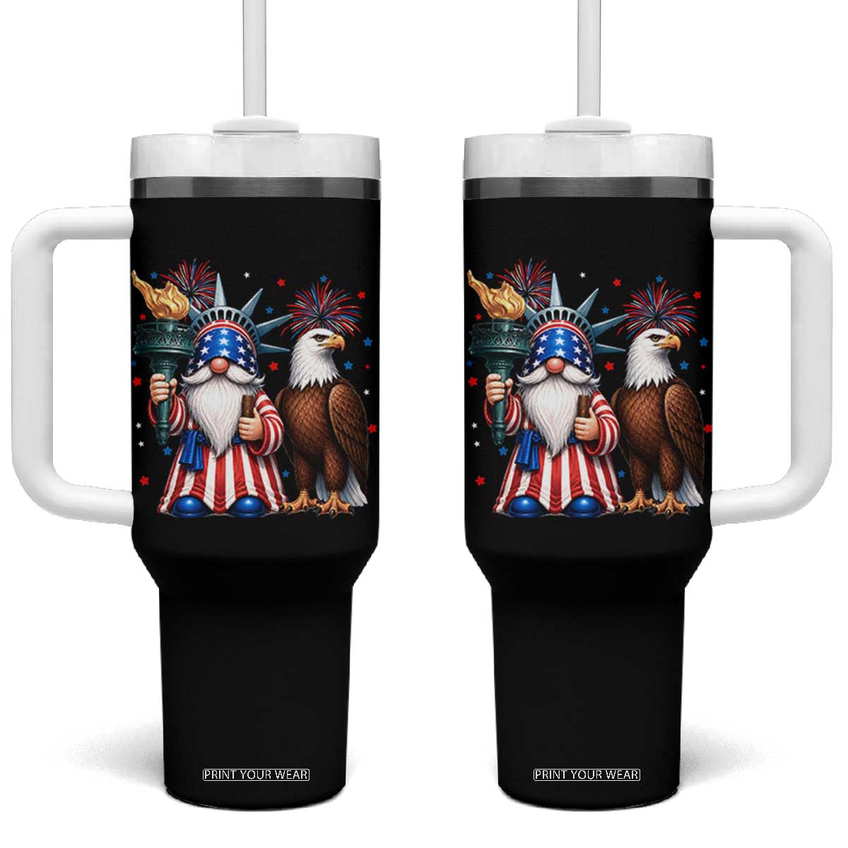 Funny Statue Of Liberty Gnome Tumbler With Handle Patriotic 4th Of July TS12 One Size: 40 oz Black Print Your Wear
