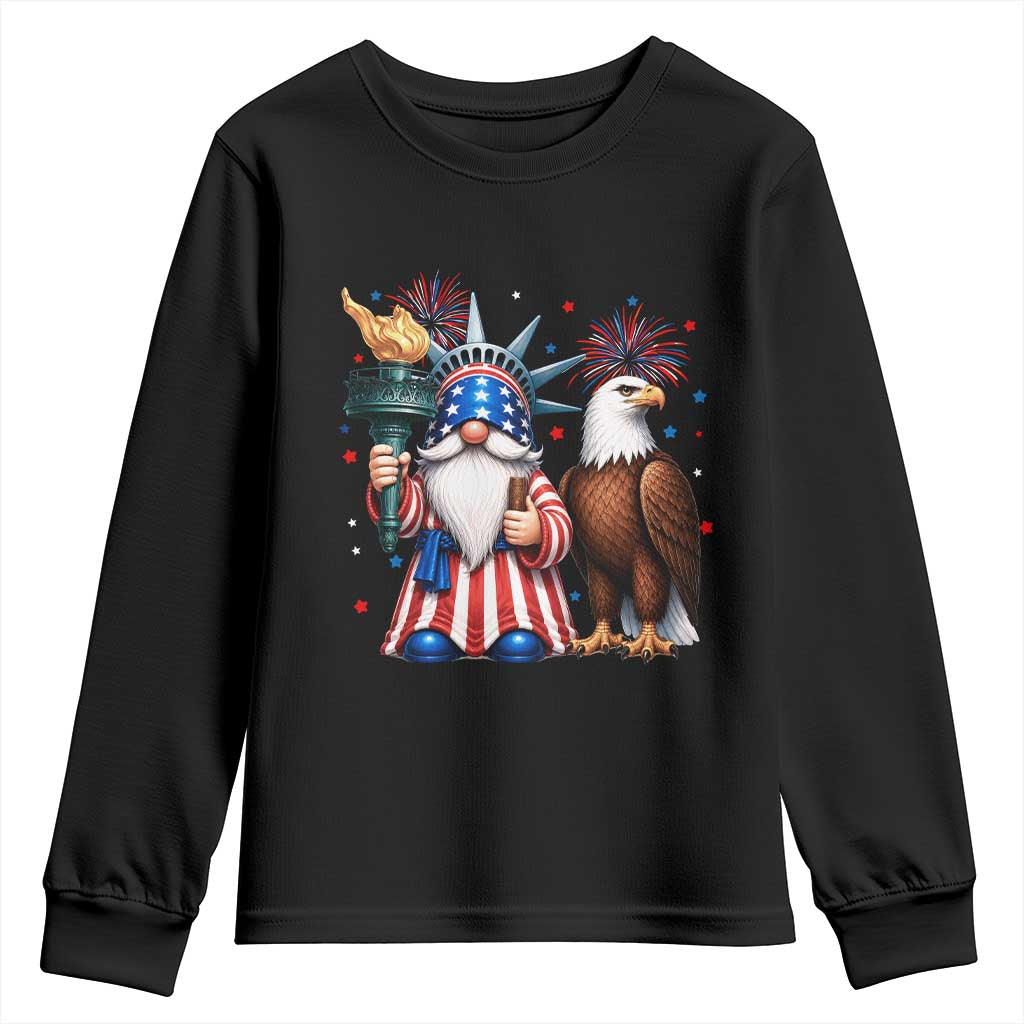 Funny Statue Of Liberty Gnome Youth Sweatshirt Patriotic 4th Of July TS12 Black Print Your Wear