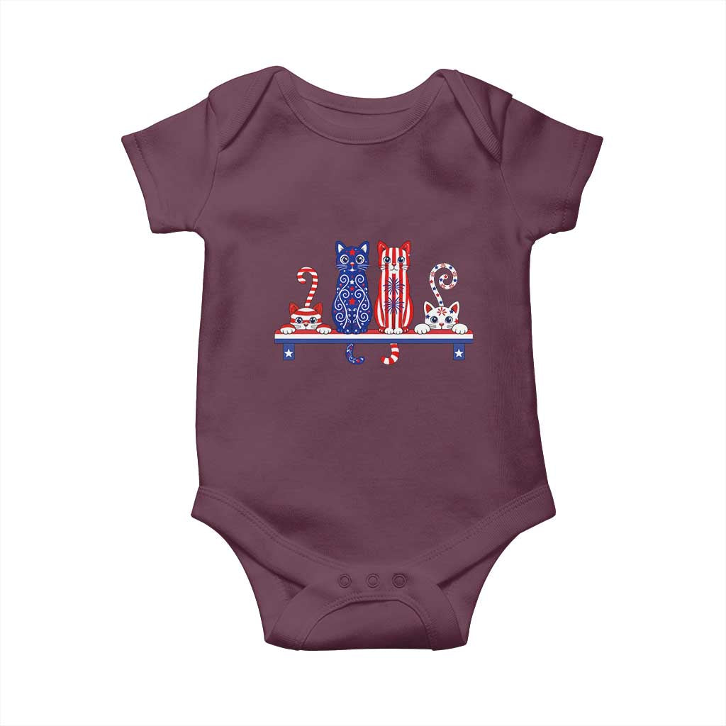 Red White And Blue Cute Cats Baby Onesie Patriotic Pet Lover TS12 Maroon Print Your Wear