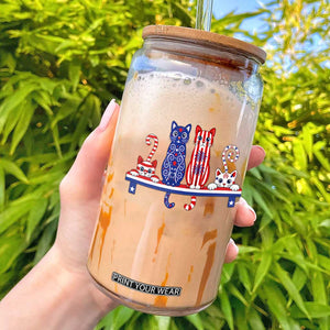 Red White And Blue Cute Cats Glass Can Patriotic Pet Lover TS12 Black Print Your Wear