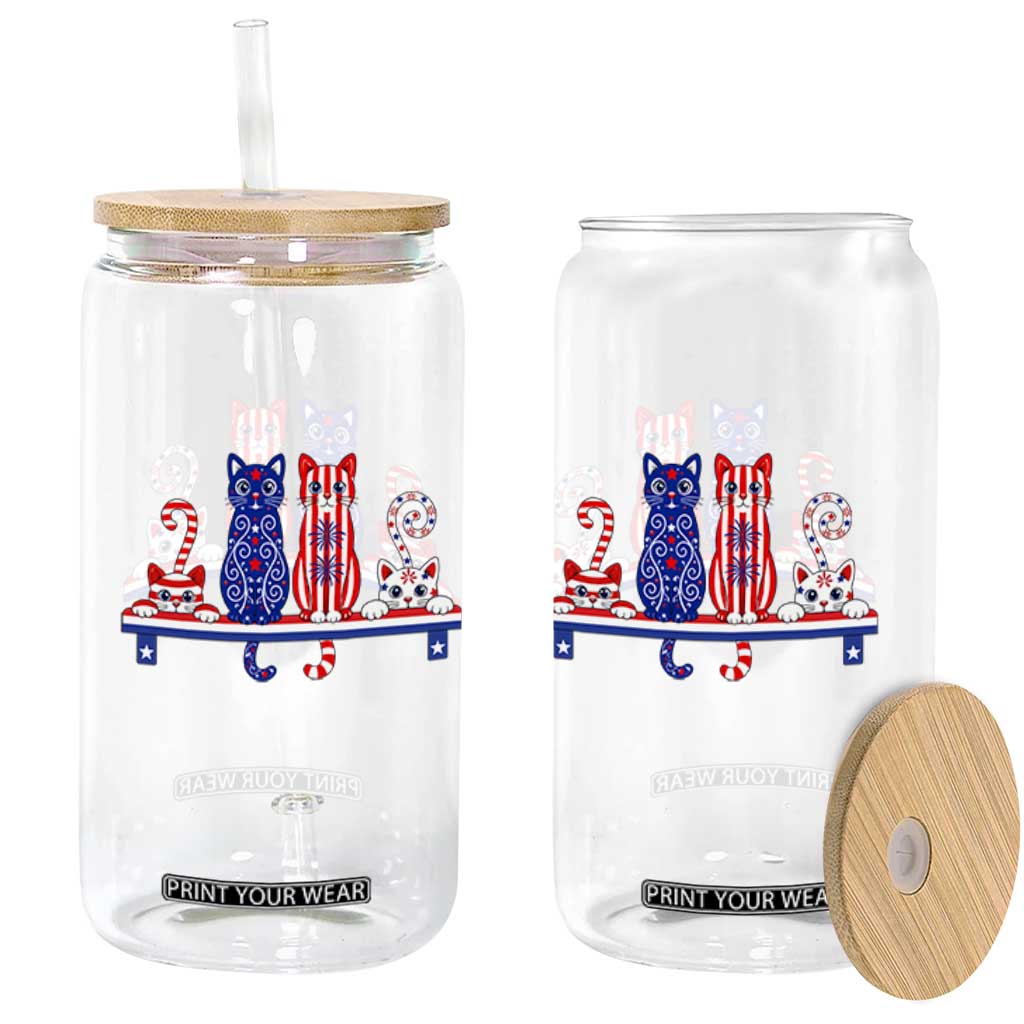 Red White And Blue Cute Cats Glass Can Patriotic Pet Lover TS12 Print Your Wear