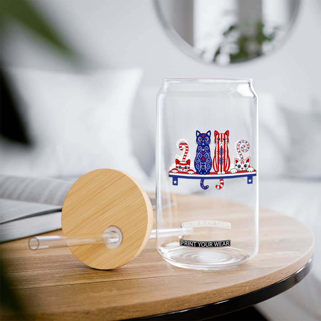 Red White And Blue Cute Cats Glass Can Patriotic Pet Lover TS12 Print Your Wear