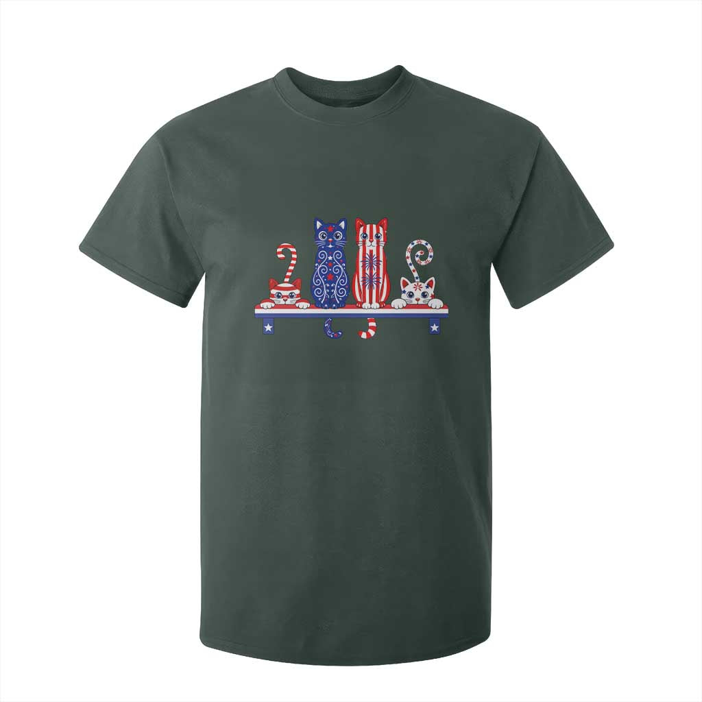 Red White And Blue Cute Cats T Shirt For Kid Patriotic Pet Lover TS12 Dark Forest Green Print Your Wear