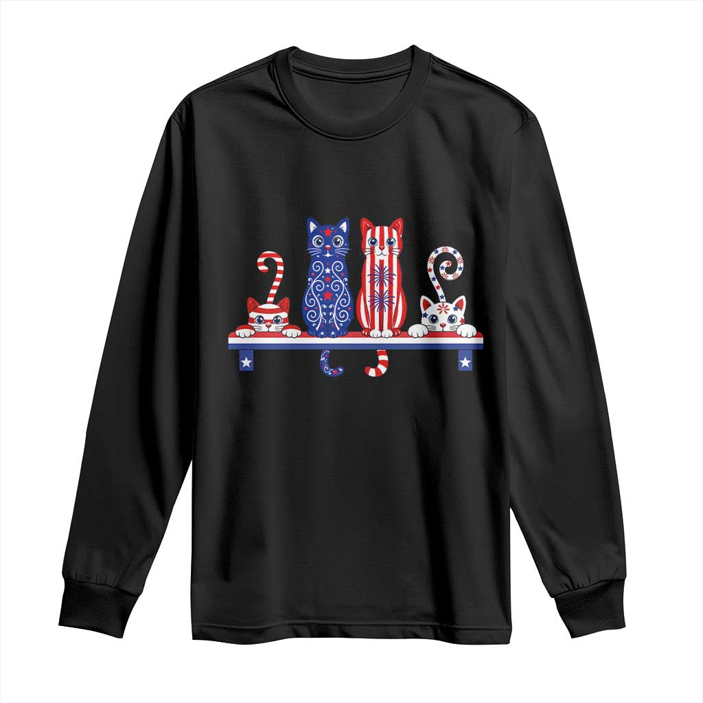 Red White And Blue Cute Cats Long Sleeve Shirt Patriotic Pet Lover TS12 Black Print Your Wear