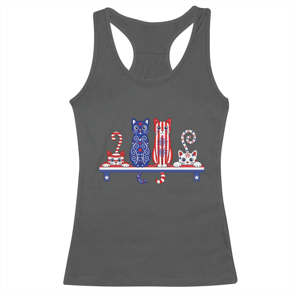 Red White And Blue Cute Cats Racerback Tank Top Patriotic Pet Lover TS12 Dark Heather Print Your Wear