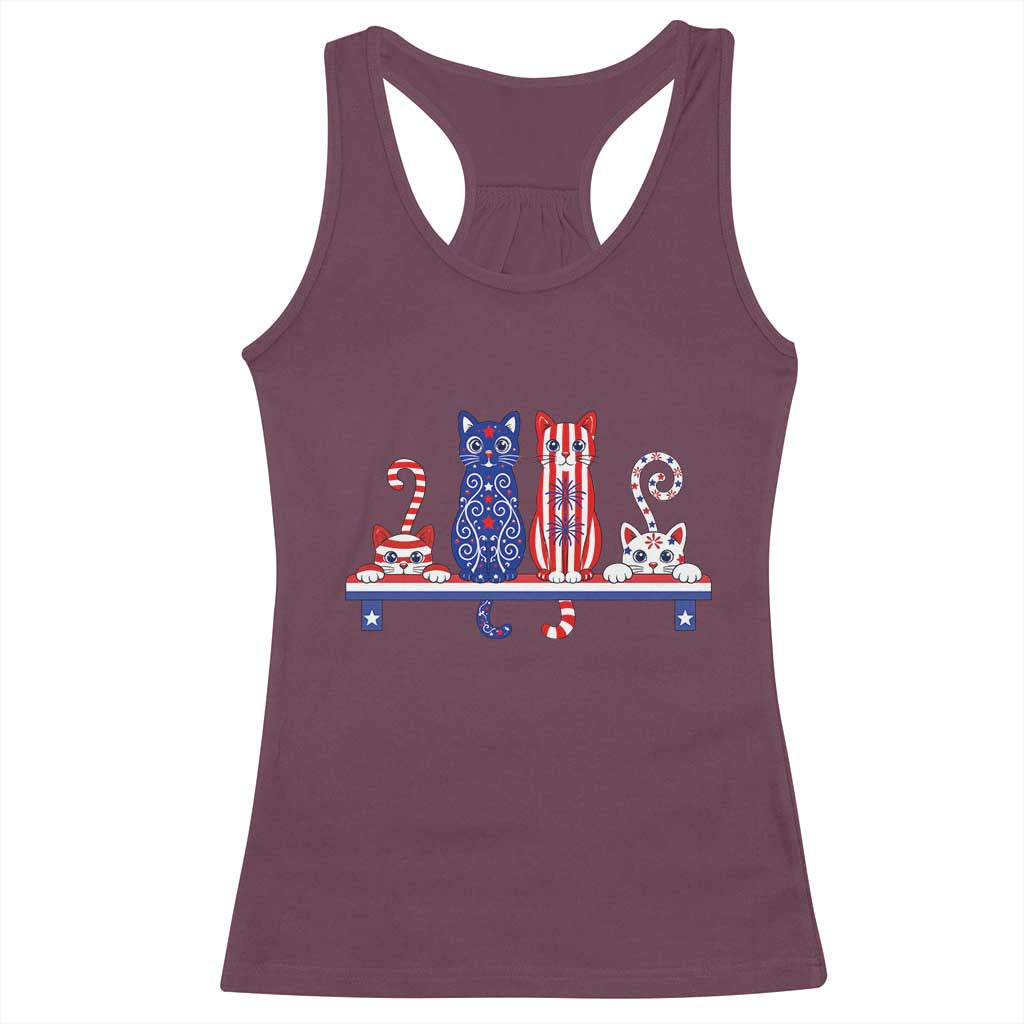 Red White And Blue Cute Cats Racerback Tank Top Patriotic Pet Lover TS12 Maroon Print Your Wear