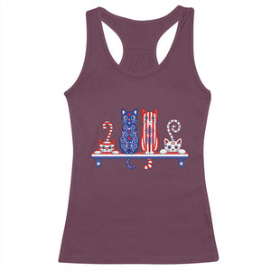 Red White And Blue Cute Cats Racerback Tank Top Patriotic Pet Lover TS12 Maroon Print Your Wear