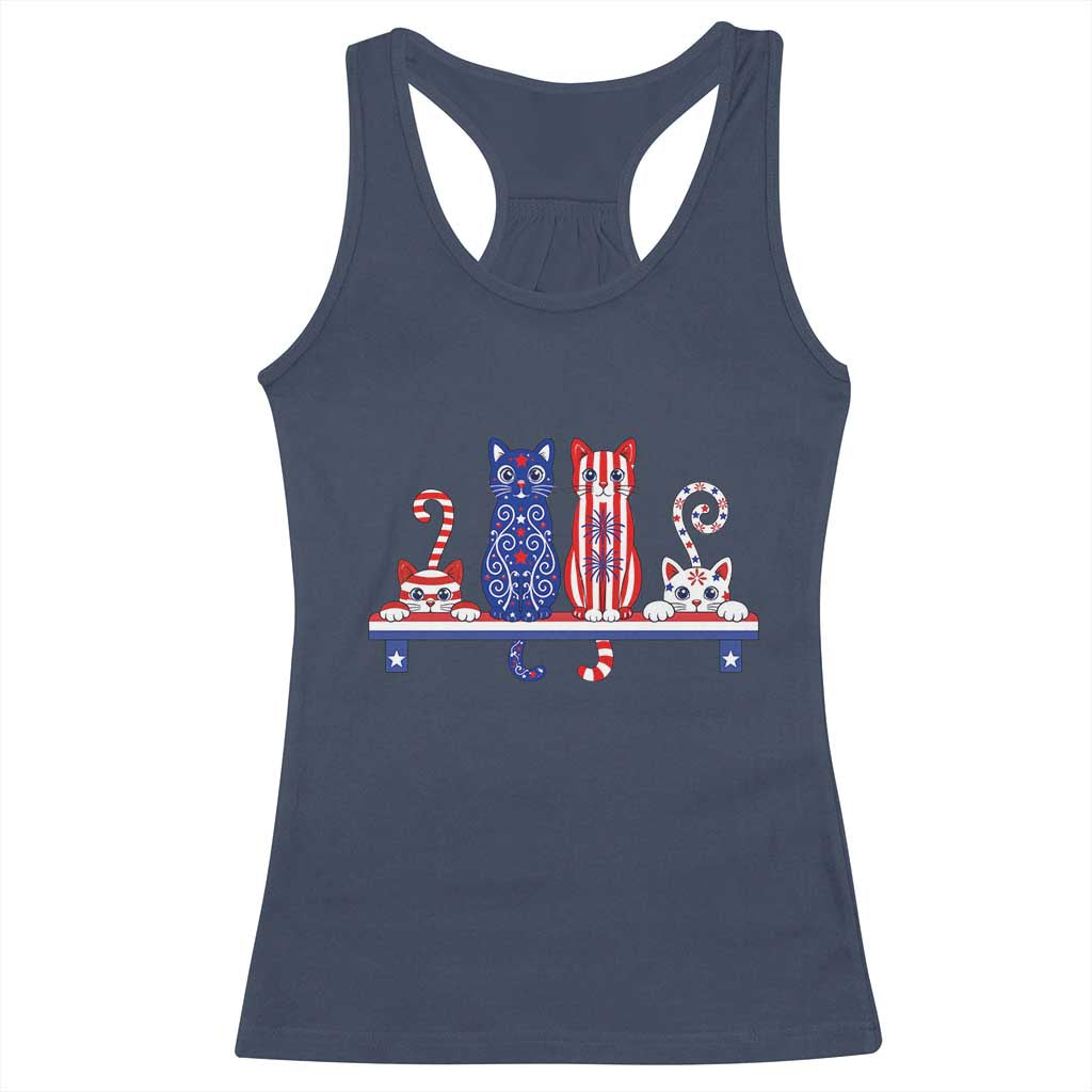 Red White And Blue Cute Cats Racerback Tank Top Patriotic Pet Lover TS12 Navy Print Your Wear
