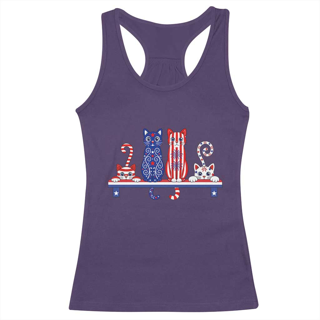 Red White And Blue Cute Cats Racerback Tank Top Patriotic Pet Lover TS12 Purple Print Your Wear