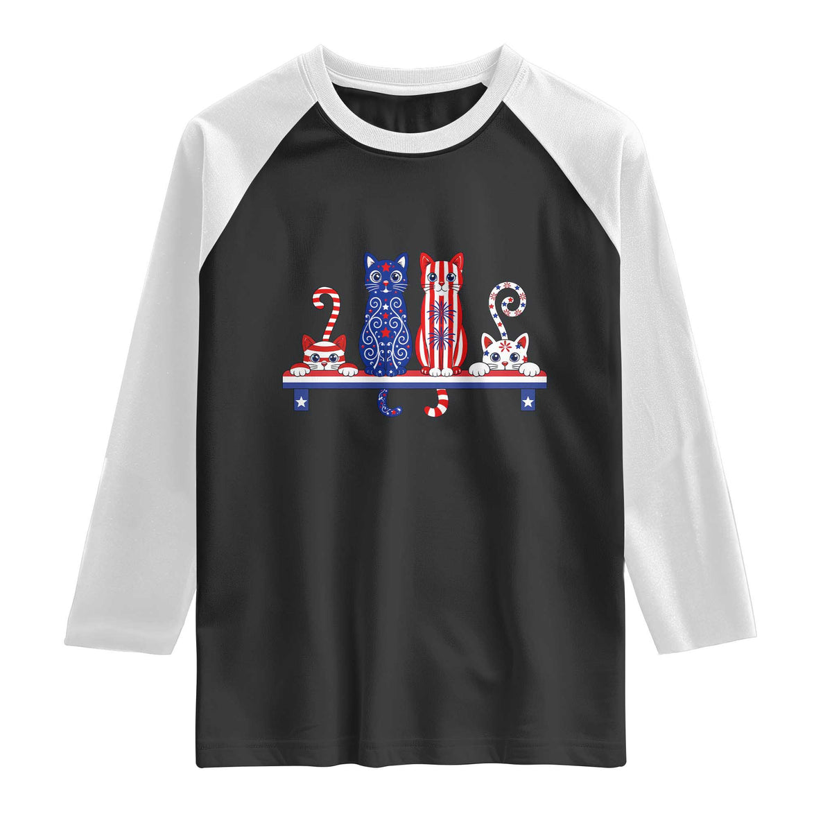 Red White And Blue Cute Cats Raglan Shirt Patriotic Pet Lover TS12 Black White Print Your Wear
