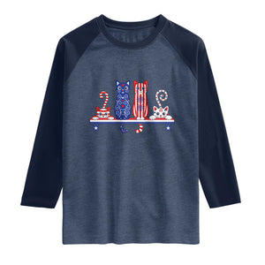 Red White And Blue Cute Cats Raglan Shirt Patriotic Pet Lover TS12 Heather Denim Navy Print Your Wear