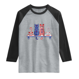 Red White And Blue Cute Cats Raglan Shirt Patriotic Pet Lover TS12 Heather Gray Black Print Your Wear