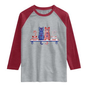 Red White And Blue Cute Cats Raglan Shirt Patriotic Pet Lover TS12 Heather Gray Heather Red Print Your Wear