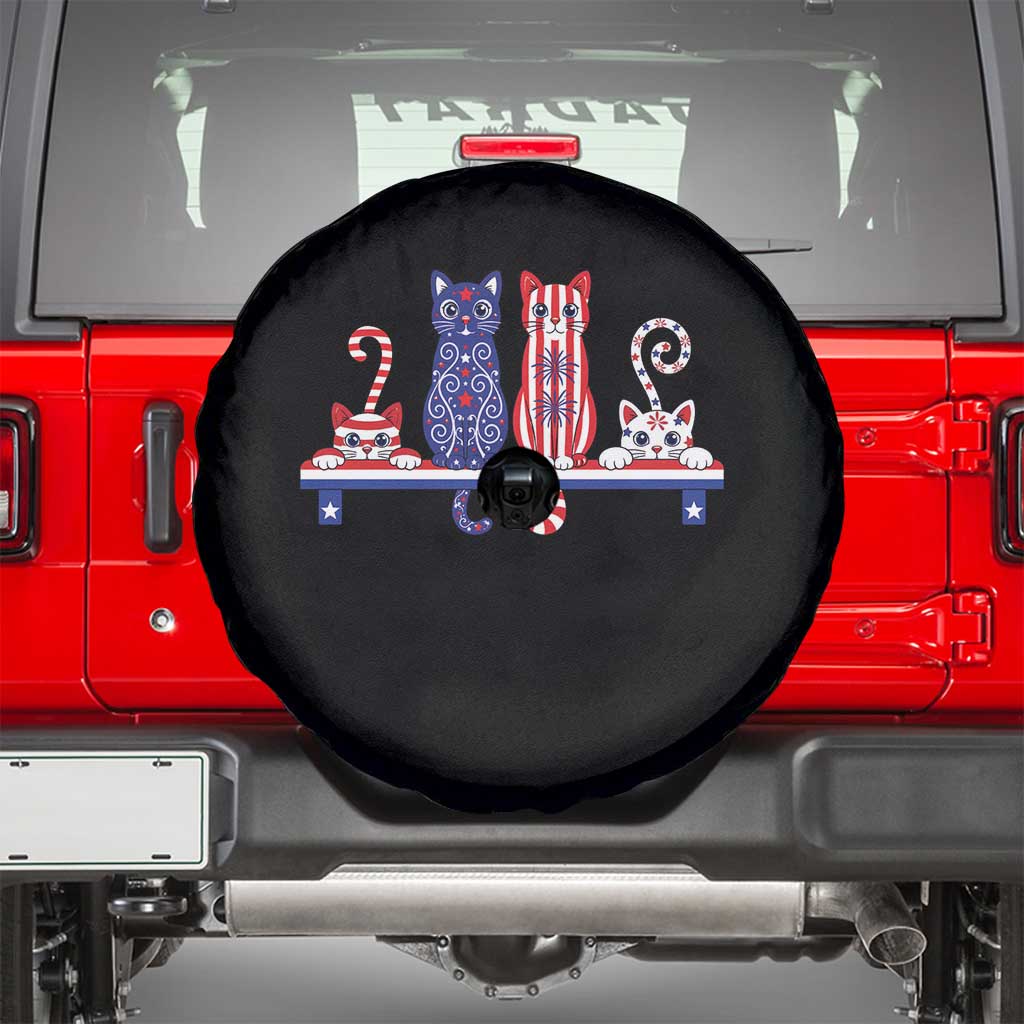 Red White And Blue Cute Cats Spare Tire Cover Patriotic Pet Lover TS12 Black Print Your Wear