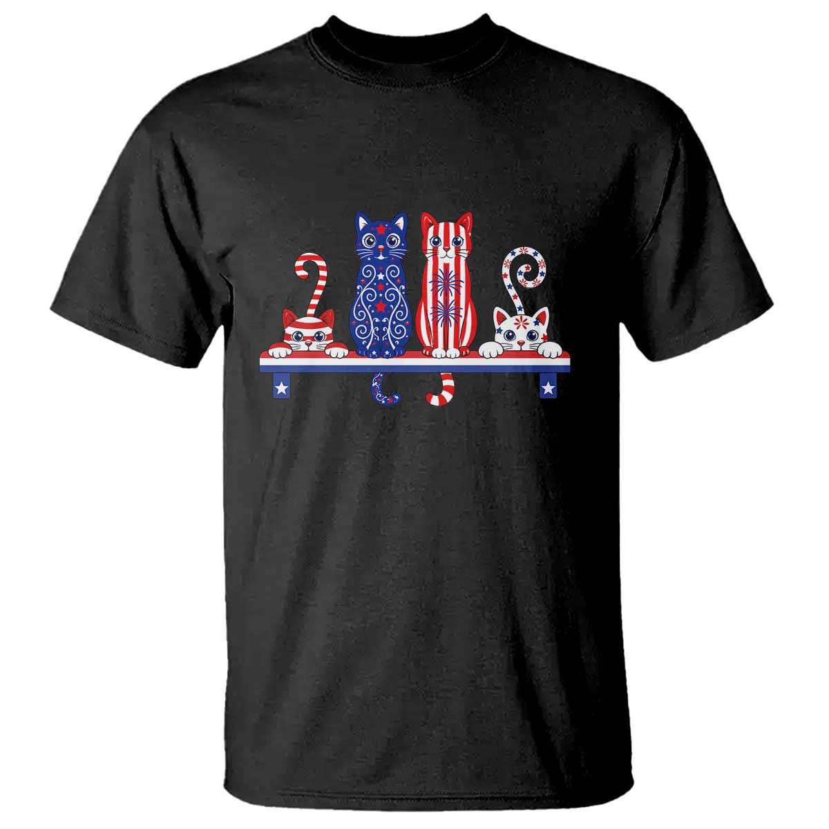 Red White And Blue Cute Cats T Shirt Patriotic Pet Lover TS12 Black Print Your Wear