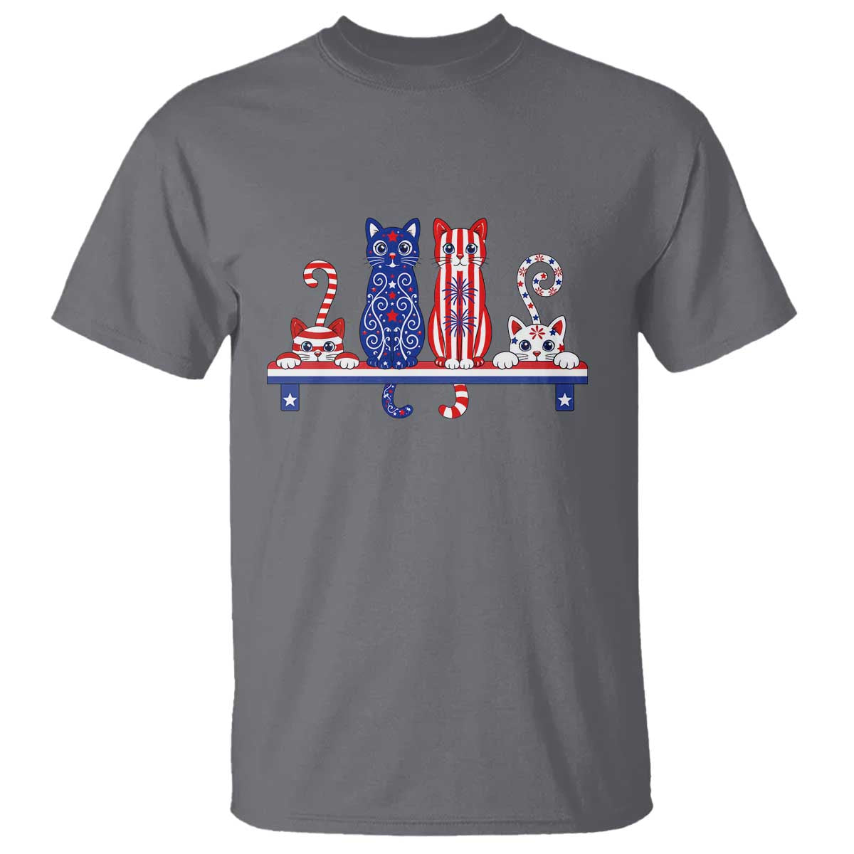 Red White And Blue Cute Cats T Shirt Patriotic Pet Lover TS12 Charcoal Print Your Wear