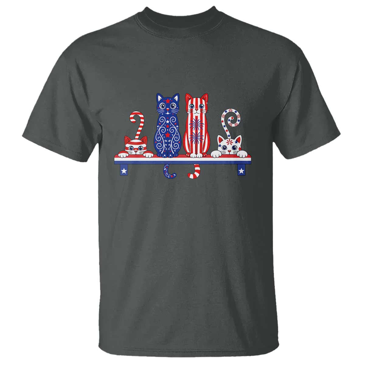 Red White And Blue Cute Cats T Shirt Patriotic Pet Lover TS12 Dark Heather Print Your Wear